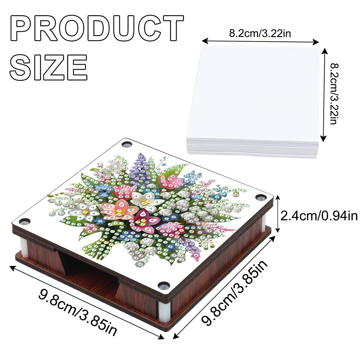 4pcs Wooden DIY Flower Bouquet Diamond Painting Kit Note Box with 480 Papers