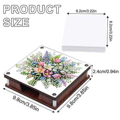 4pcs Wooden DIY Flower Bouquet Diamond Painting Kit Note Box with 480 Papers