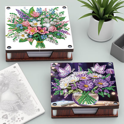 4pcs Wooden DIY Flower Bouquet Diamond Painting Kit Note Box with 480 Papers