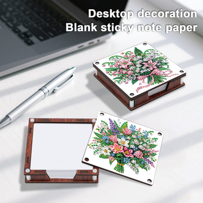 4pcs Wooden DIY Flower Bouquet Diamond Painting Kit Note Box with 480 Papers