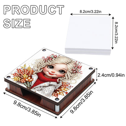 4pcs Wooden DIY Flower Girl Diamond Painting Kit Note Box with 480 Papers Gifts