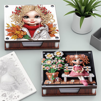 4pcs Wooden DIY Flower Girl Diamond Painting Kit Note Box with 480 Papers Gifts