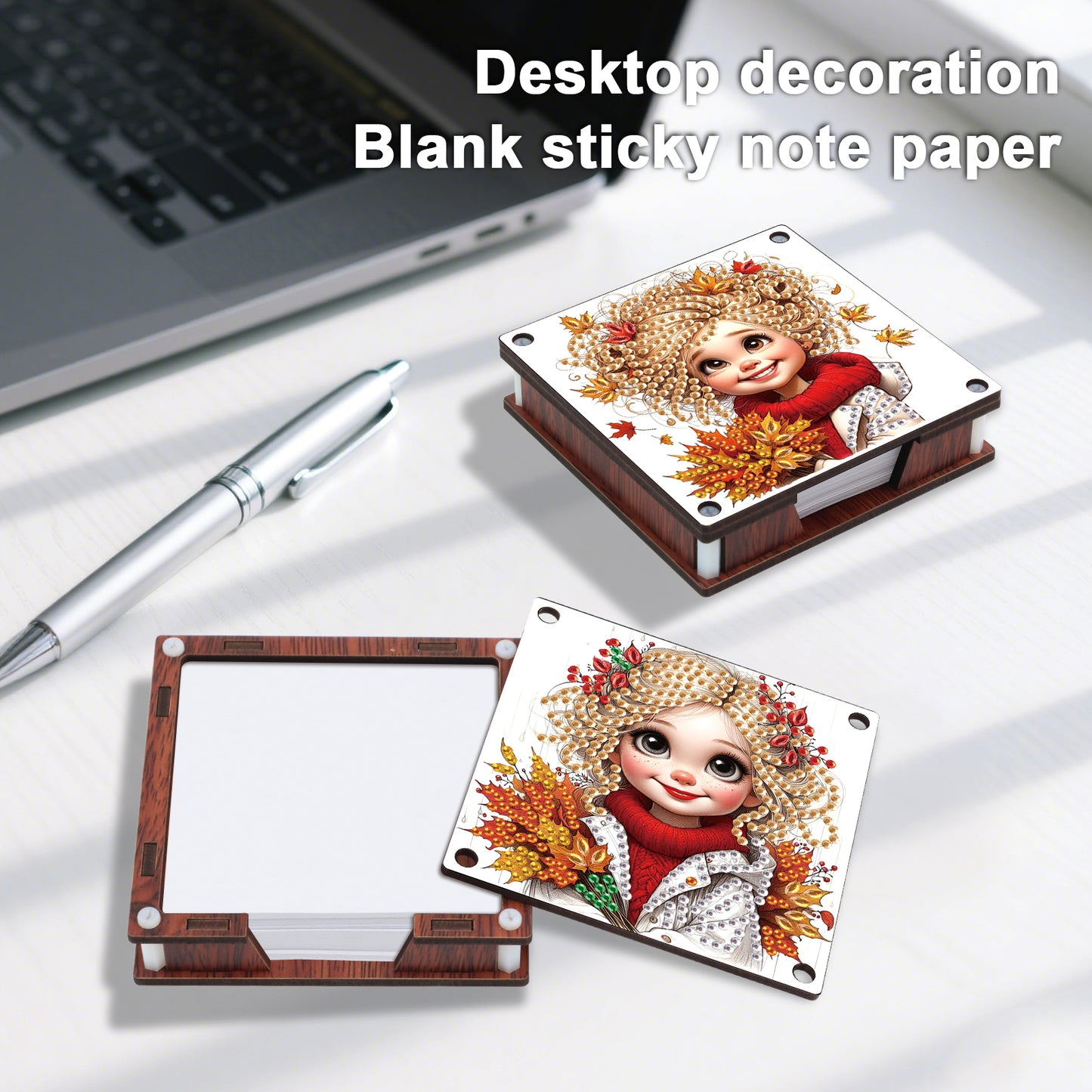 4pcs Wooden DIY Flower Girl Diamond Painting Kit Note Box with 480 Papers Gifts