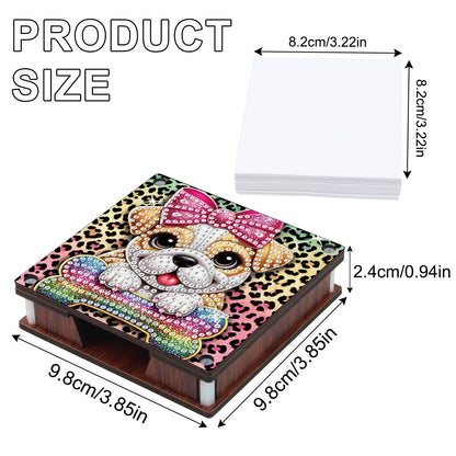 4pcs Wooden DIY Cute Dog Diamond Painting Kit Note Box with 480 Papers Gifts
