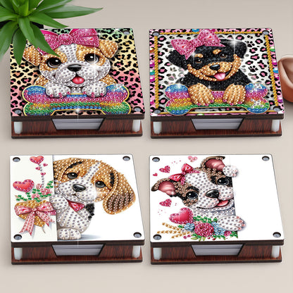 4pcs Wooden DIY Cute Dog Diamond Painting Kit Note Box with 480 Papers Gifts