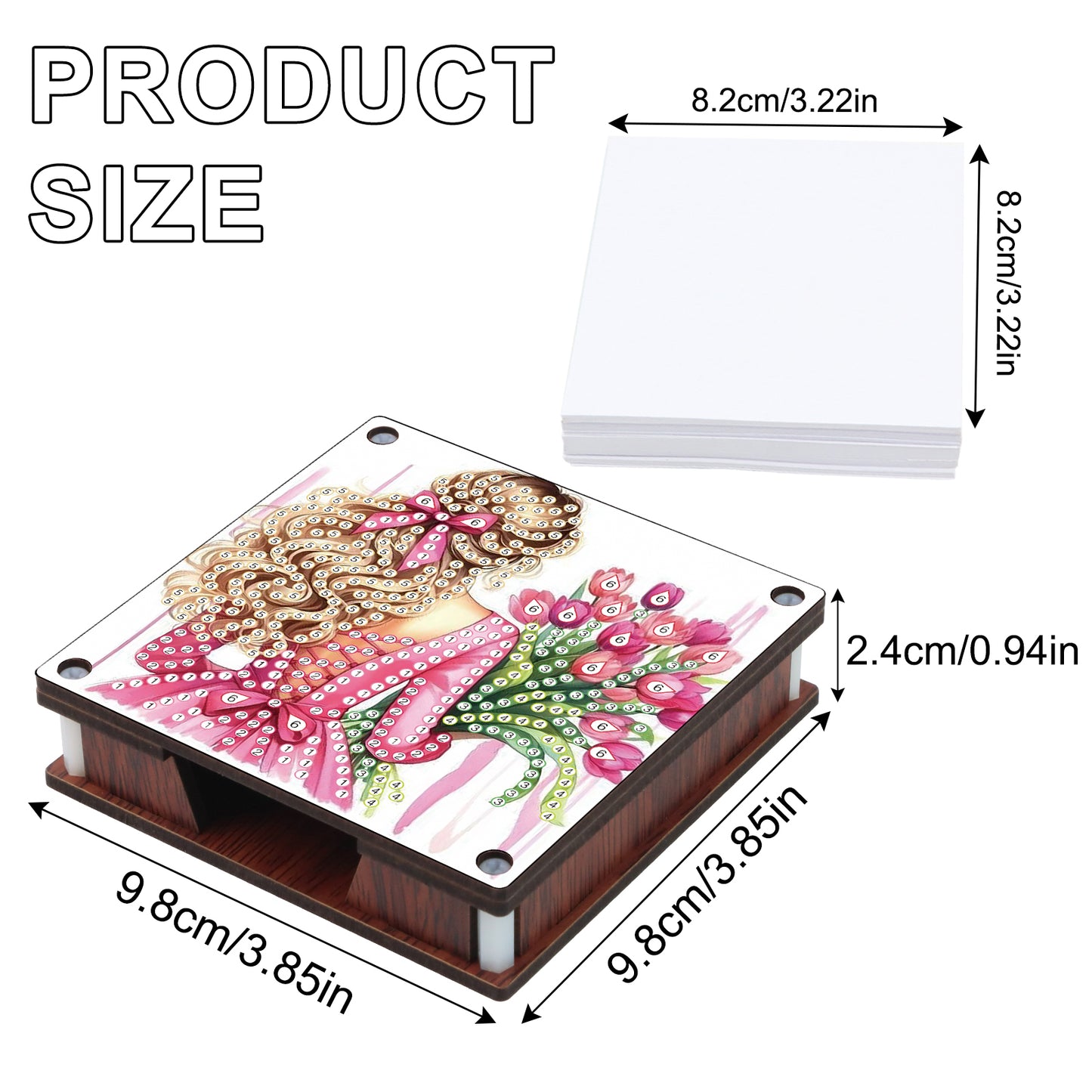 4pcs Wooden DIY Elegant Girl Diamond Painting Kit Note Box with 480 Papers Gifts