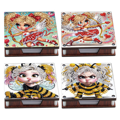4pcs Wooden DIY Cute Girl Diamond Painting Kit Note Box with 480 Papers Gifts