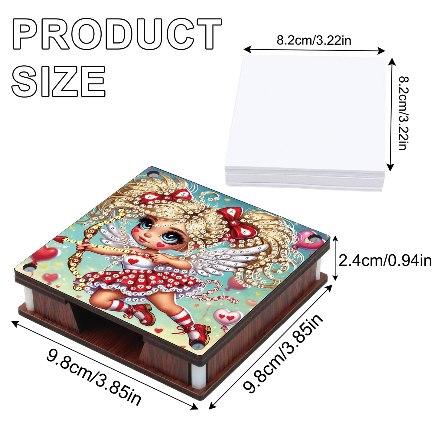 4pcs Wooden DIY Cute Girl Diamond Painting Kit Note Box with 480 Papers Gifts