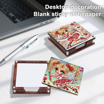 4pcs Wooden DIY Cute Girl Diamond Painting Kit Note Box with 480 Papers Gifts