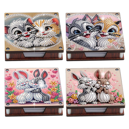 4pcs Wooden DIY Bunny Cat Diamond Painting Kit Note Box with 480 Papers Gifts