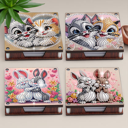 4pcs Wooden DIY Bunny Cat Diamond Painting Kit Note Box with 480 Papers Gifts
