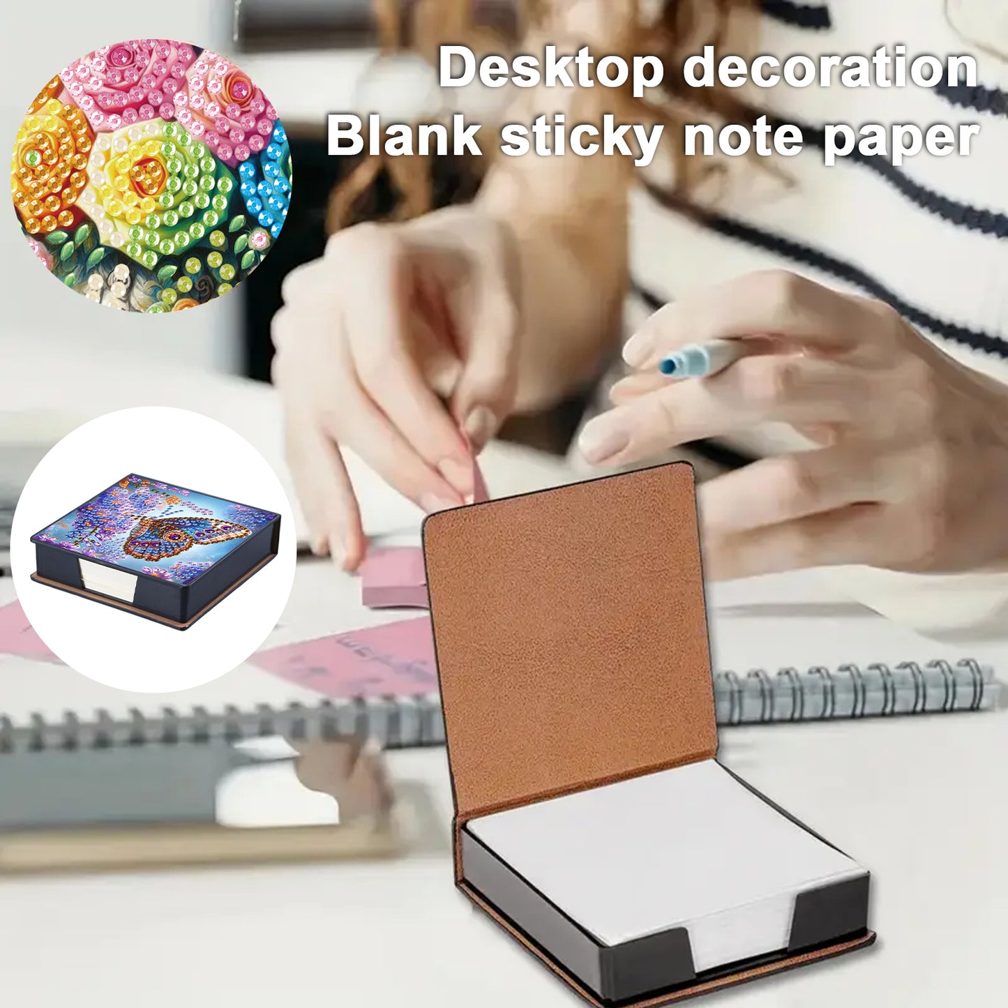 4pcs Flower Butterfly 1 PU DIY Diamond Painting Kit Note Box with 640 Papers