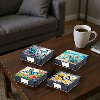 4pcs Flower Butterfly 2 PU DIY Diamond Painting Kit Note Box with 160 Papers