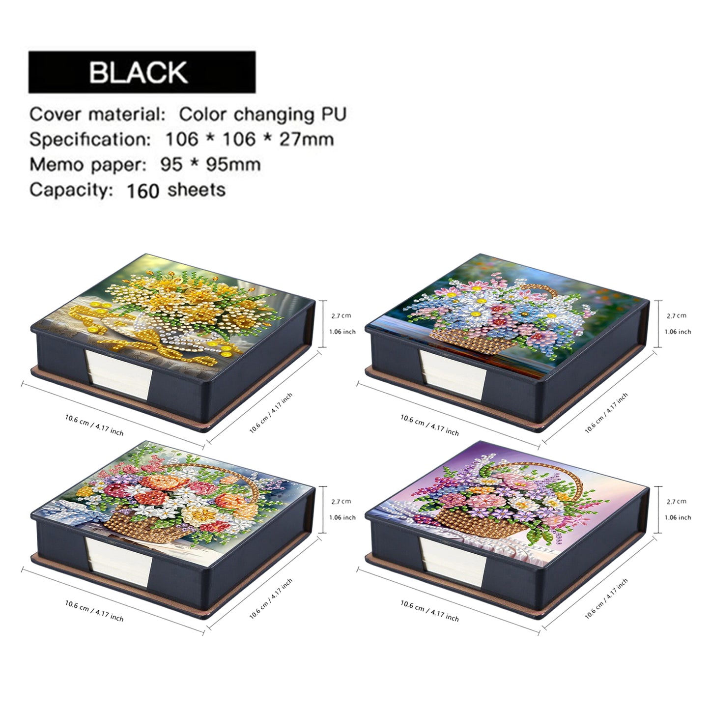 4pcs Flower Basket PU DIY Diamond Painting Kit Note Box with 160 Sheets of Paper
