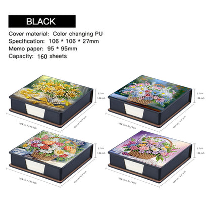4pcs Flower Basket PU DIY Diamond Painting Kit Note Box with 160 Sheets of Paper