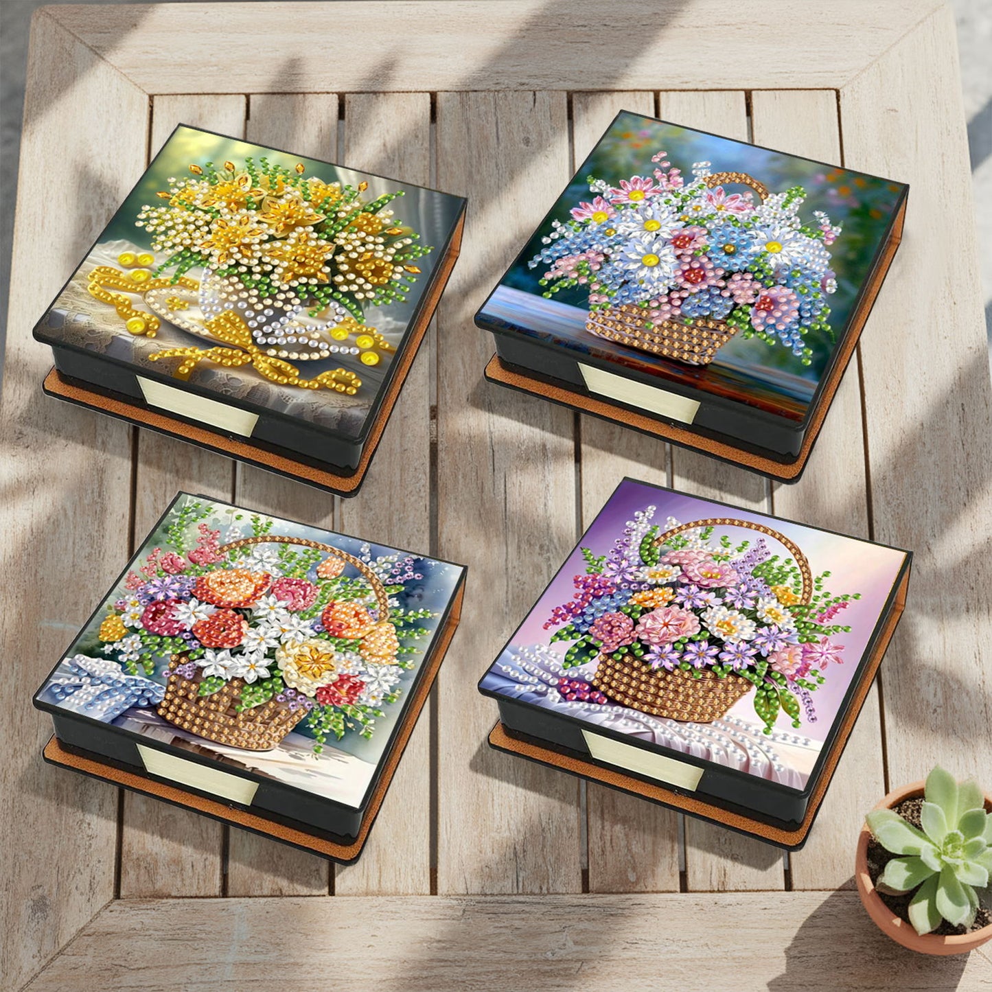 4pcs Flower Basket PU DIY Diamond Painting Kit Note Box with 160 Sheets of Paper