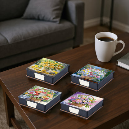 4pcs Flower Basket PU DIY Diamond Painting Kit Note Box with 160 Sheets of Paper