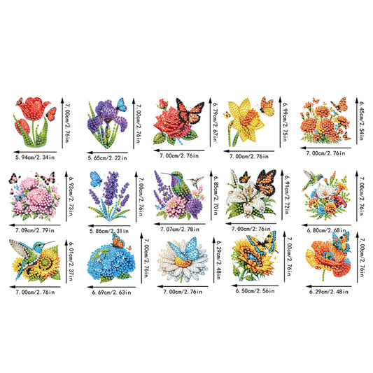 15Pcs Flowers DIY Double Sided Diamond Painting Keychain Kits for Beginners