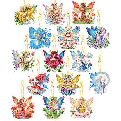 15Pcs Elf Girl DIY Double Sided Diamond Painting Keychain Kits for Beginners