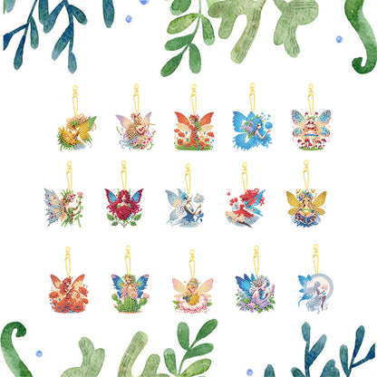 15Pcs Elf Girl DIY Double Sided Diamond Painting Keychain Kits for Beginners