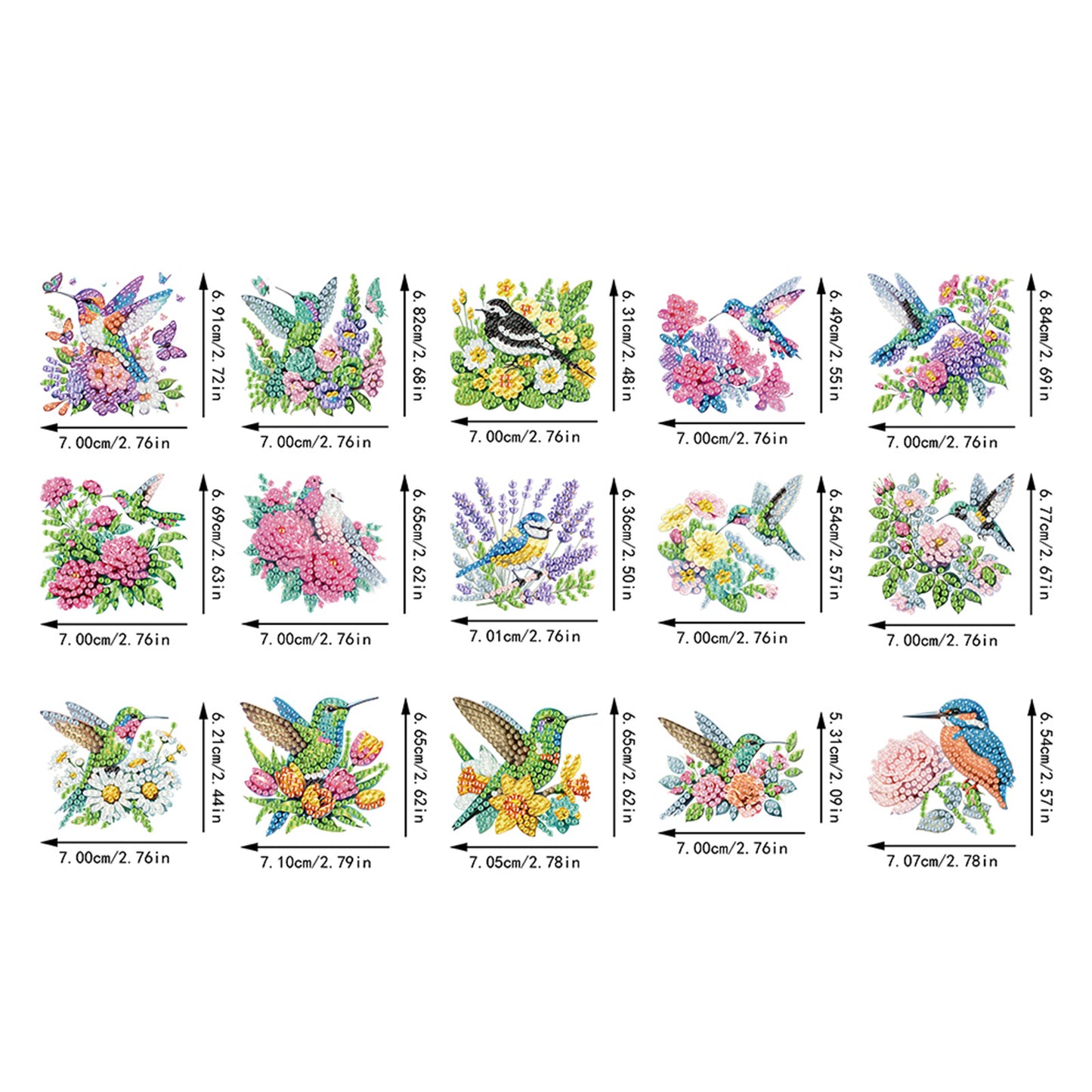 15Pcs Flowers Birds DIY Double Sided Diamond Painting Keychain Kits for Adults