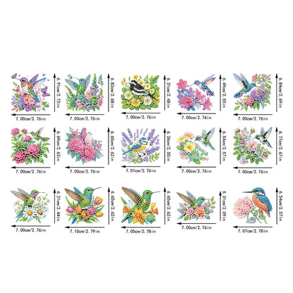 15Pcs Flowers Birds DIY Double Sided Diamond Painting Keychain Kits for Adults