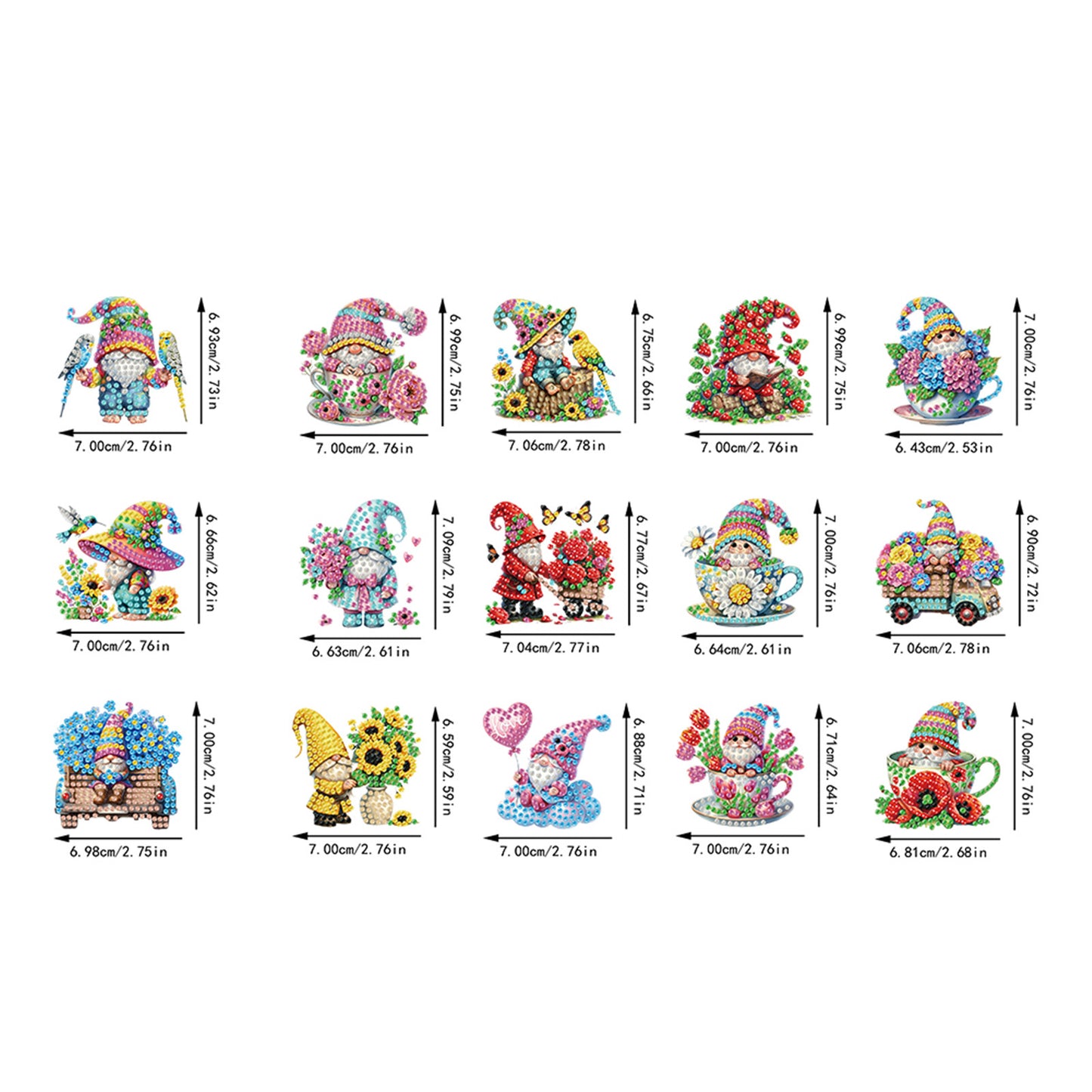 15Pcs Gnome DIY Double Sided Diamond Painting Keychain Kits for Beginners