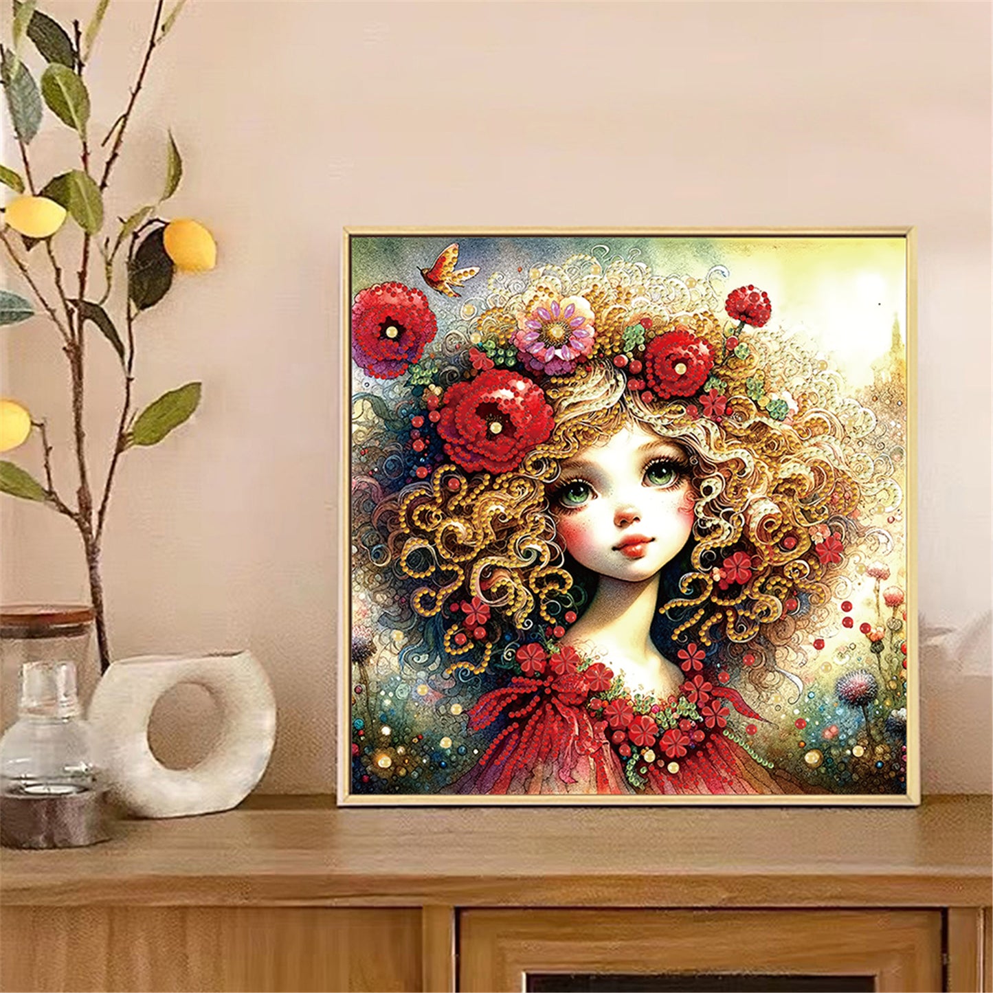 Little Girl With Red Flower - Special Shaped Drill Diamond Painting 30*30CM