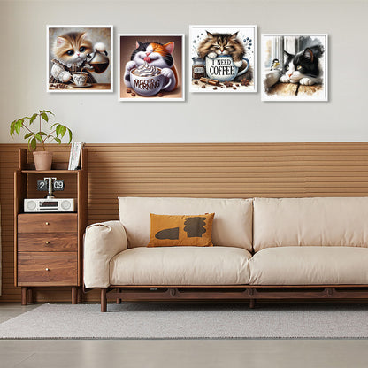 Cats And Coffee - Full Round Drill Diamond Painting 30*30CM