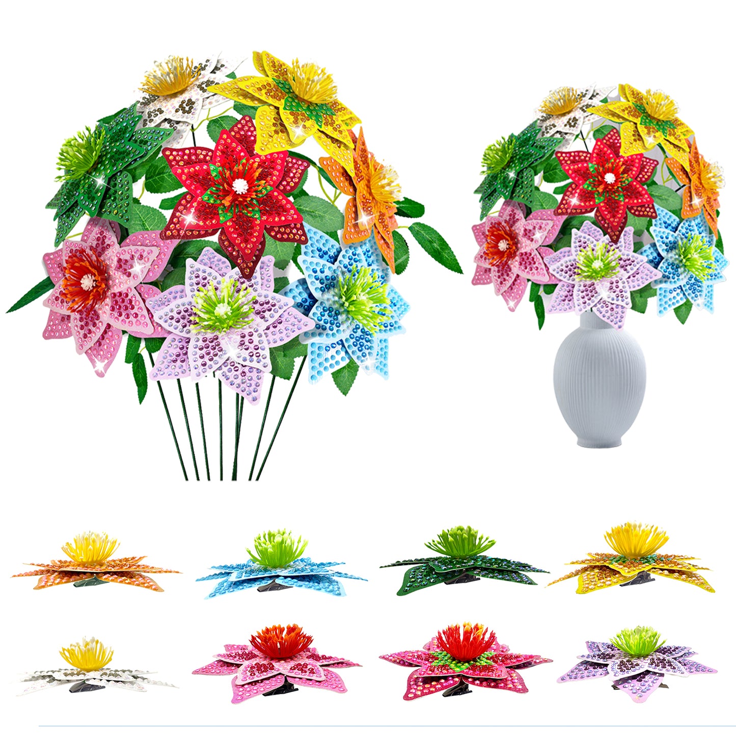 8Pcs 3D Artificial Flowers DIY Desktop Diamond Art Kits for Adults Home Decor