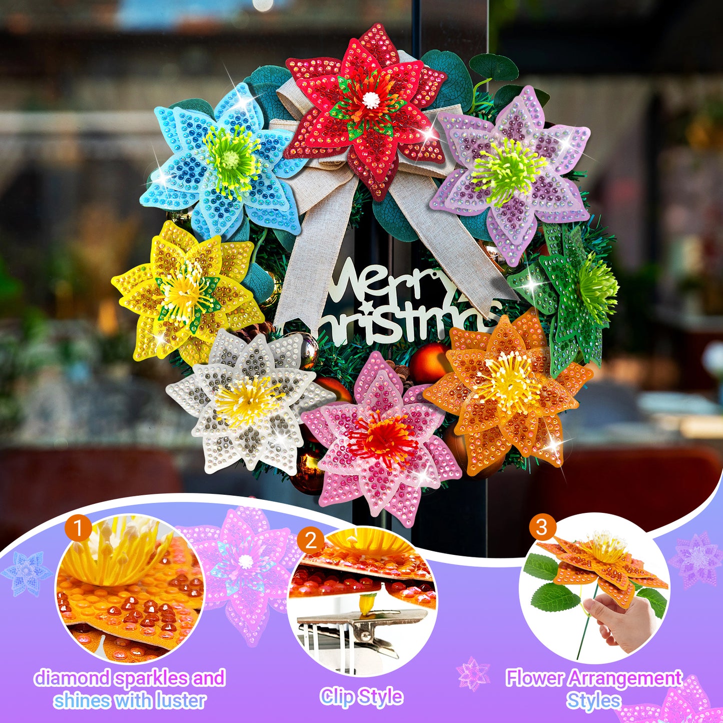 8Pcs 3D Artificial Flowers DIY Desktop Diamond Art Kits for Adults Home Decor