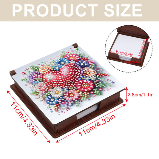 Wooden DIY Flower Heart Diamond Painting Kit Note Box with 160 Papers for Office