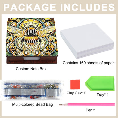 Wooden DIY Bee Diamond Painting Kit Note Box with 160 Papers for Office Desk
