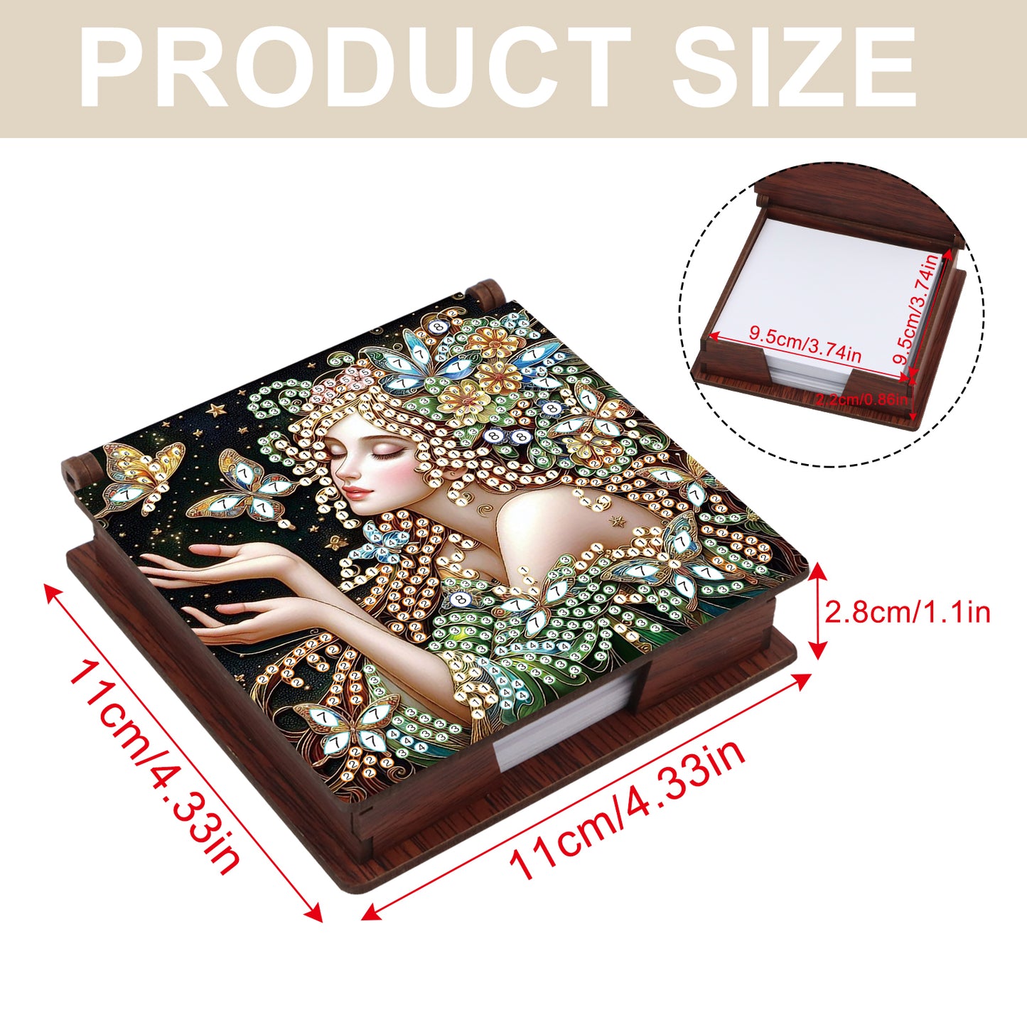 Wooden DIY Fairy Beauty 1 Diamond Painting Kit Note Box with 160 Papers Gifts
