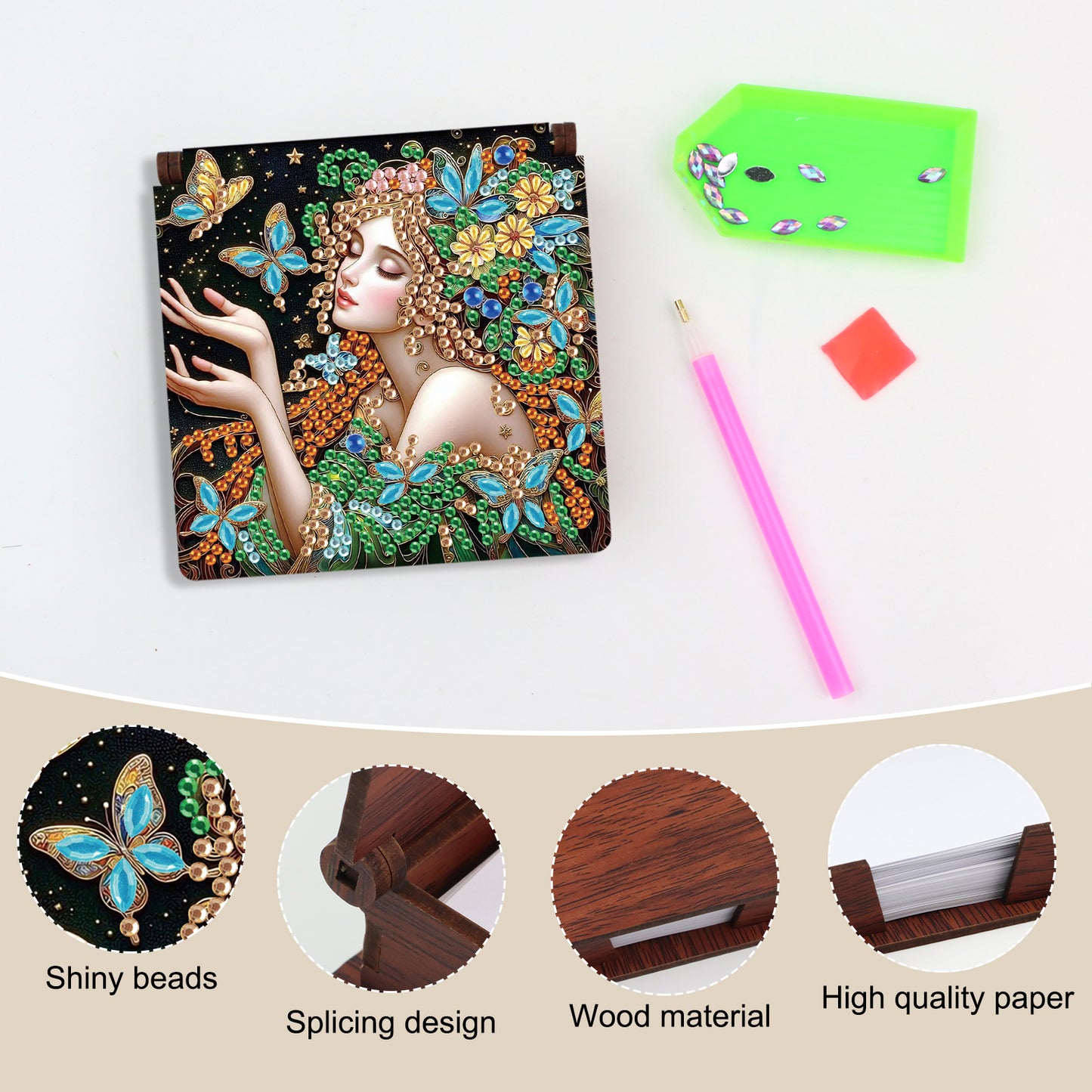 Wooden DIY Fairy Beauty 1 Diamond Painting Kit Note Box with 160 Papers Gifts