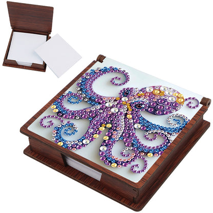 Wooden DIY Octopus Diamond Painting Kit Note Box with 160 Papers for Office Desk