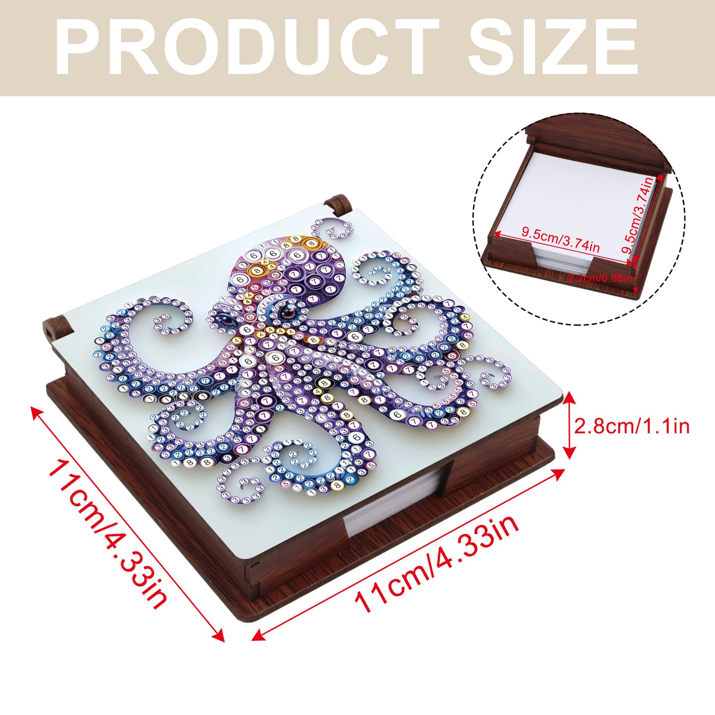 Wooden DIY Octopus Diamond Painting Kit Note Box with 160 Papers for Office Desk
