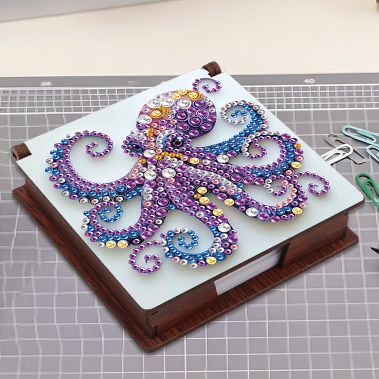 Wooden DIY Octopus Diamond Painting Kit Note Box with 160 Papers for Office Desk