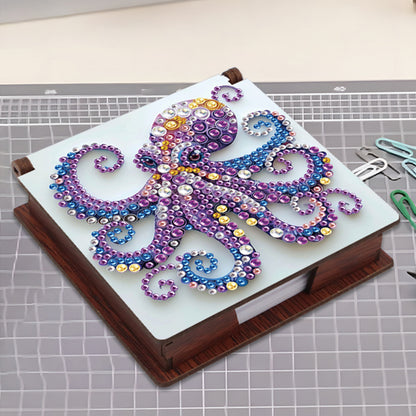 Wooden DIY Octopus Diamond Painting Kit Note Box with 160 Papers for Office Desk