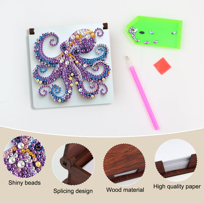 Wooden DIY Octopus Diamond Painting Kit Note Box with 160 Papers for Office Desk