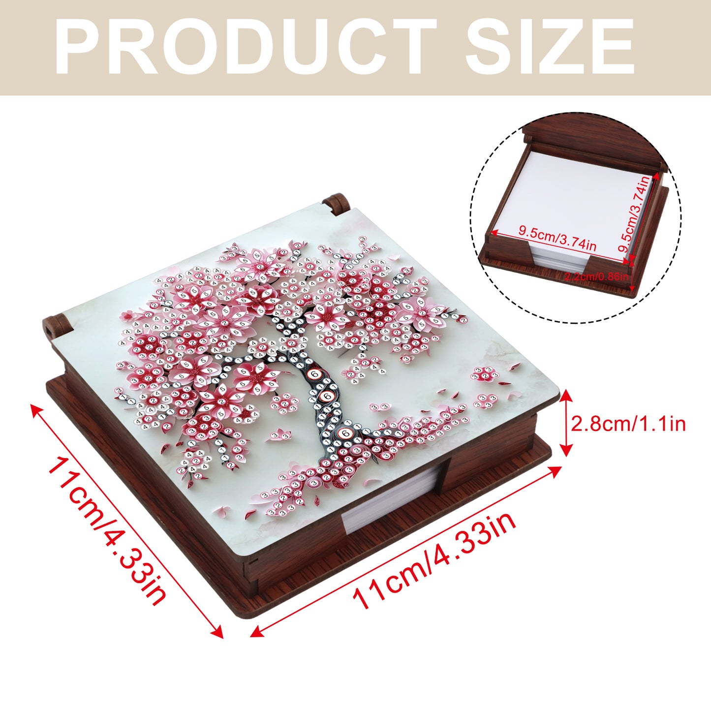 Wooden DIY Cherry Blossom Tree Diamond Painting Kit Note Box with 160 Papers