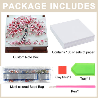 Wooden DIY Cherry Blossom Tree Diamond Painting Kit Note Box with 160 Papers