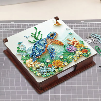 Wooden DIY Sea Turtle Diamond Painting Kit Note Box with 160 Papers for Office