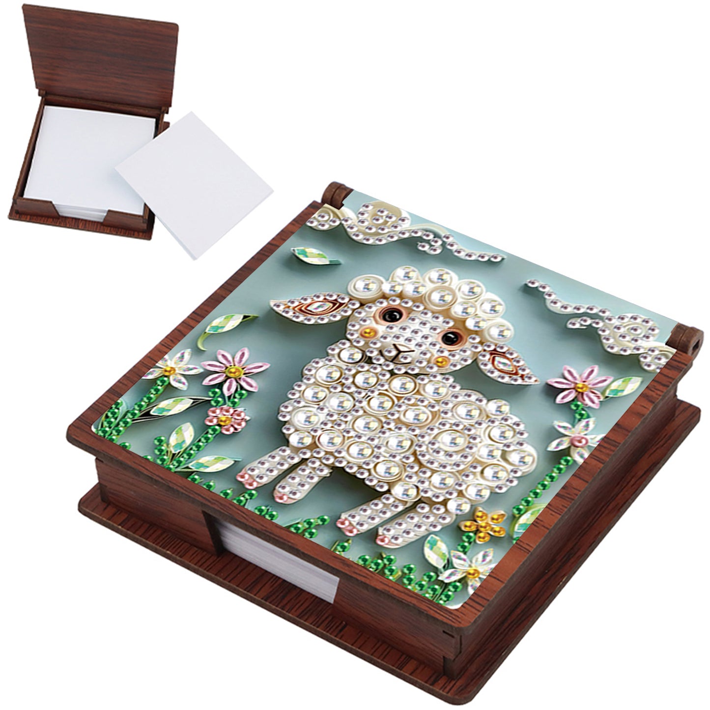 Wooden DIY Sheep Diamond Painting Kit Note Box with 160 Papers for Office Desk
