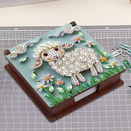Wooden DIY Sheep Diamond Painting Kit Note Box with 160 Papers for Office Desk