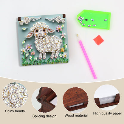 Wooden DIY Sheep Diamond Painting Kit Note Box with 160 Papers for Office Desk