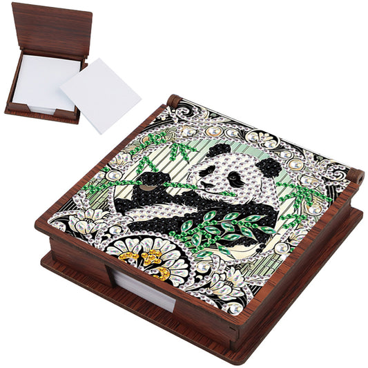 Wooden DIY Panda Diamond Painting Kit Note Box with 160 Papers for Office Desk