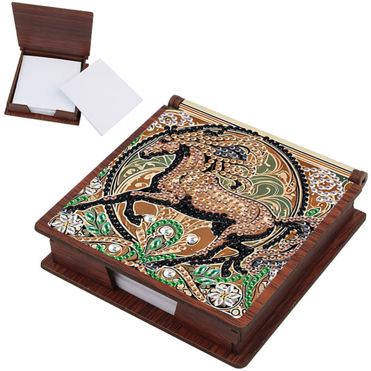 Wooden DIY Horse Diamond Painting Kit Note Box with 160 Papers for Office Desk