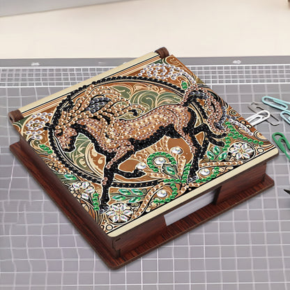 Wooden DIY Horse Diamond Painting Kit Note Box with 160 Papers for Office Desk
