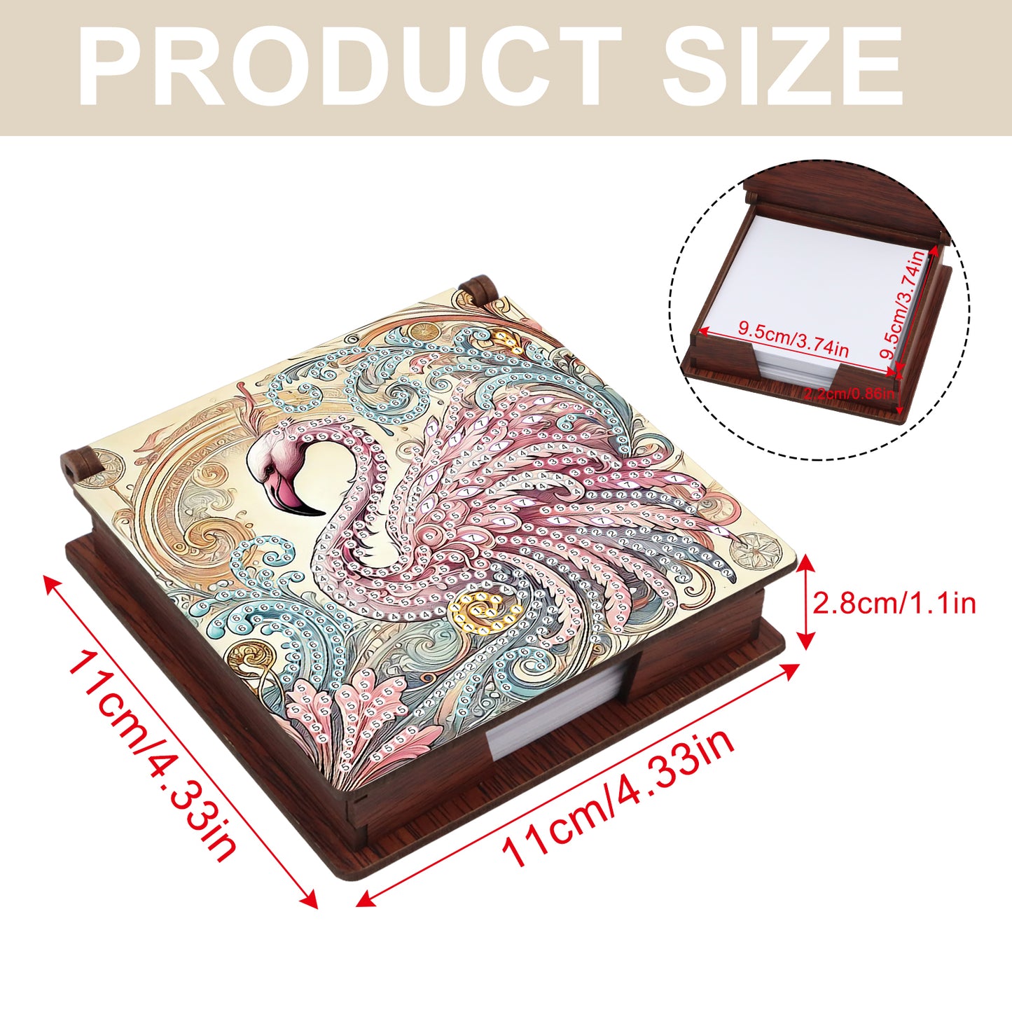 Wooden DIY Flamingo Diamond Painting Kit Note Box with 160 Papers for Office